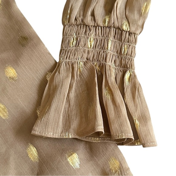 Endless Rose Metallic Foil Dot Ruffle Blouse Brown Gold Sheer Long Sleeve Size S - Picture 6 of 8